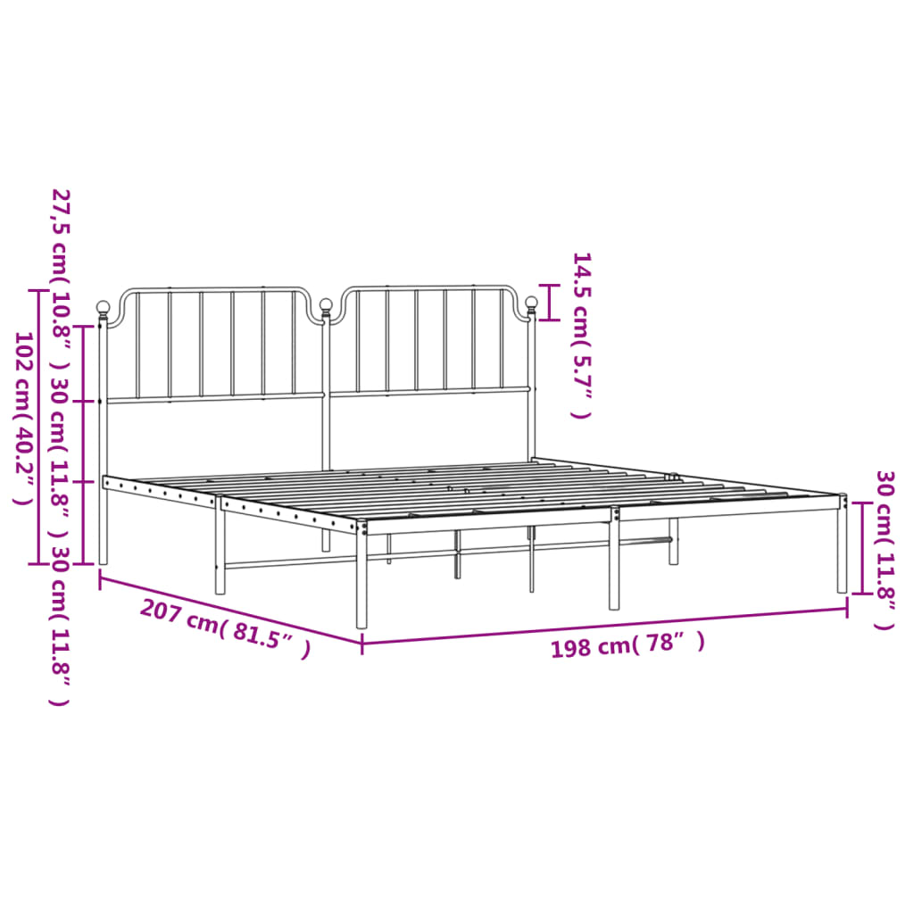 Metal Bed Frame without Mattress with Headboard White 76"x79.9"