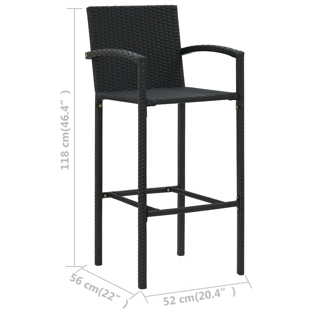 Bar Stools 2 pcs Black Poly Rattan