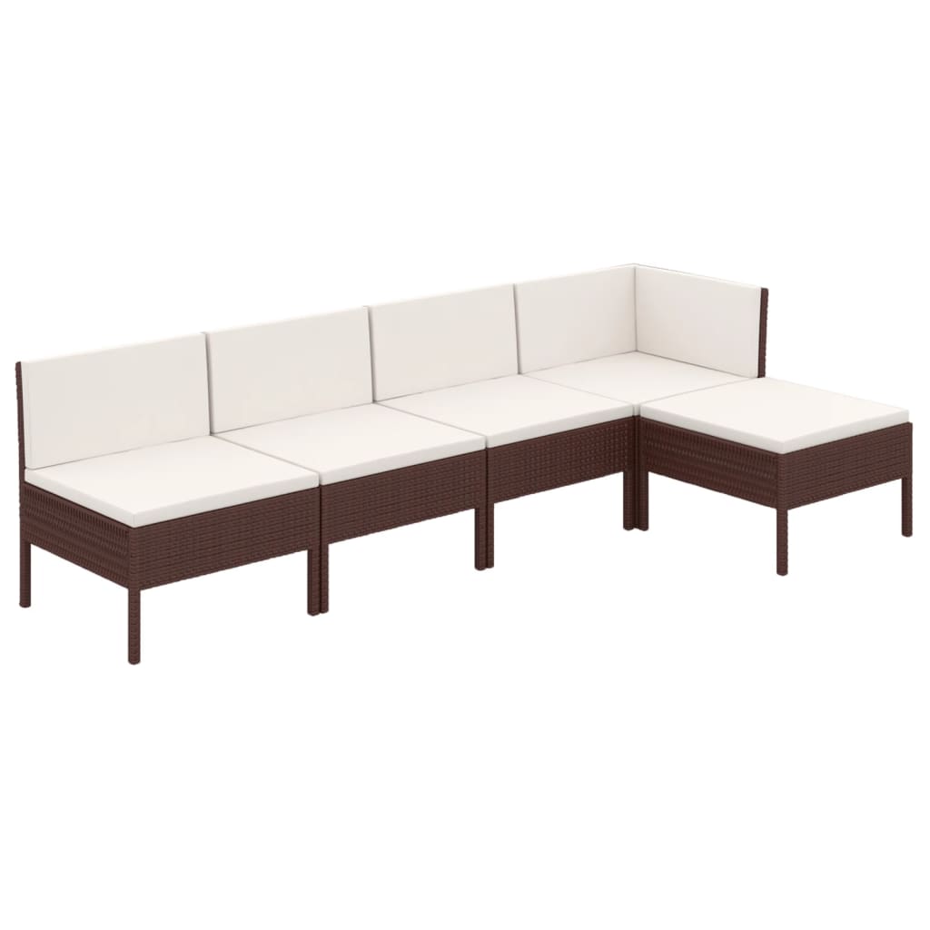 5 Piece Patio Lounge Set with Cushions Poly Rattan Brown