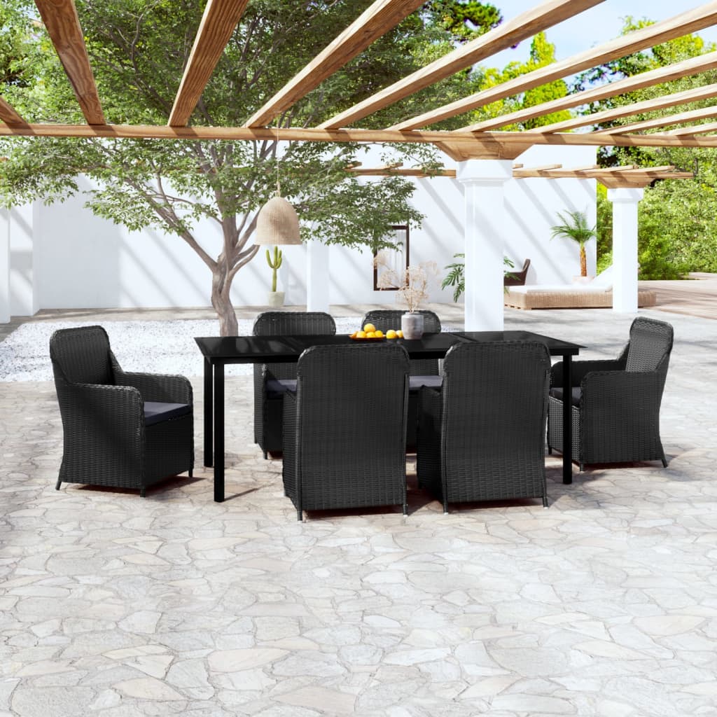 7 Piece Patio Dining Set with Cushions Black