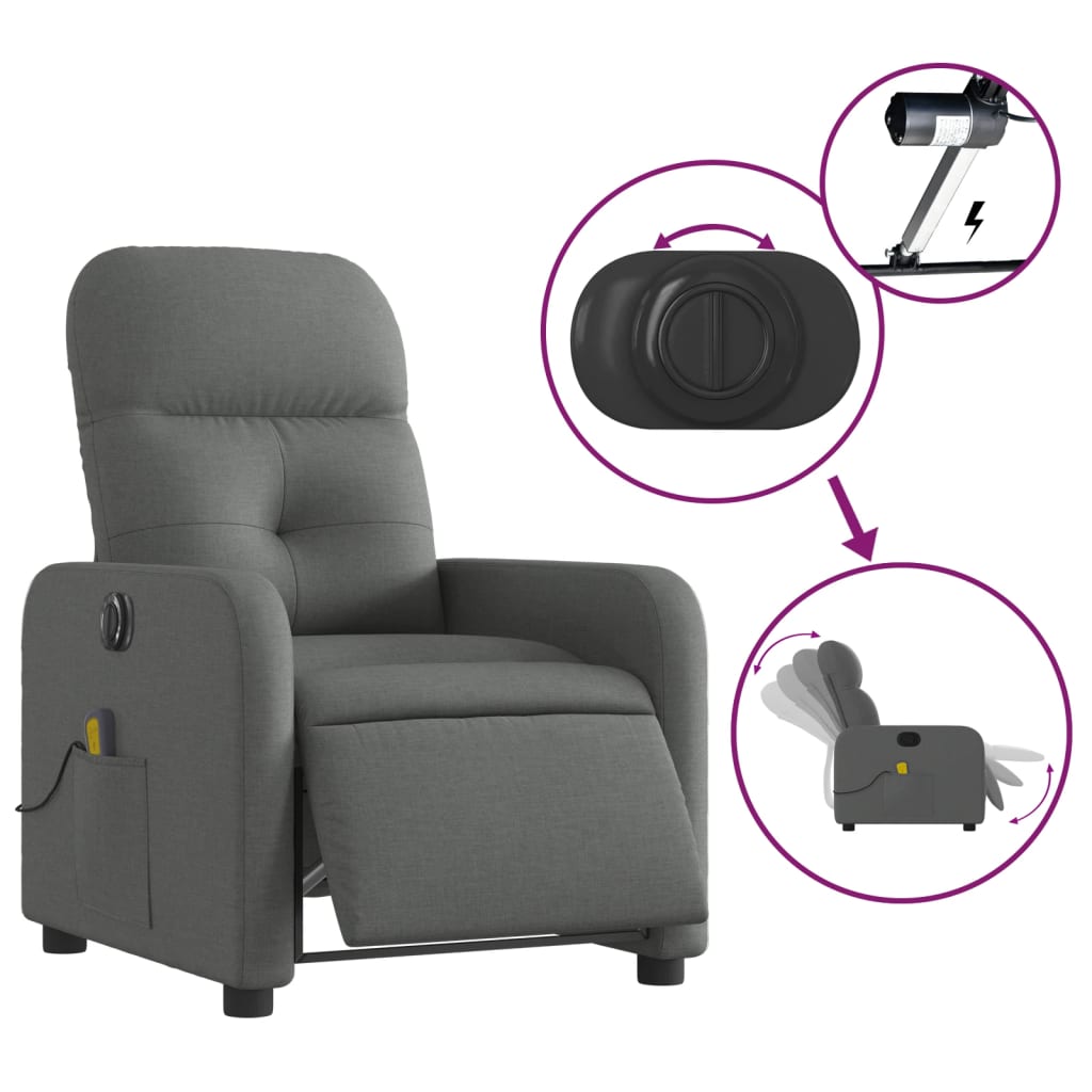 Electric Massage Recliner Chair Dark Gray Fabric