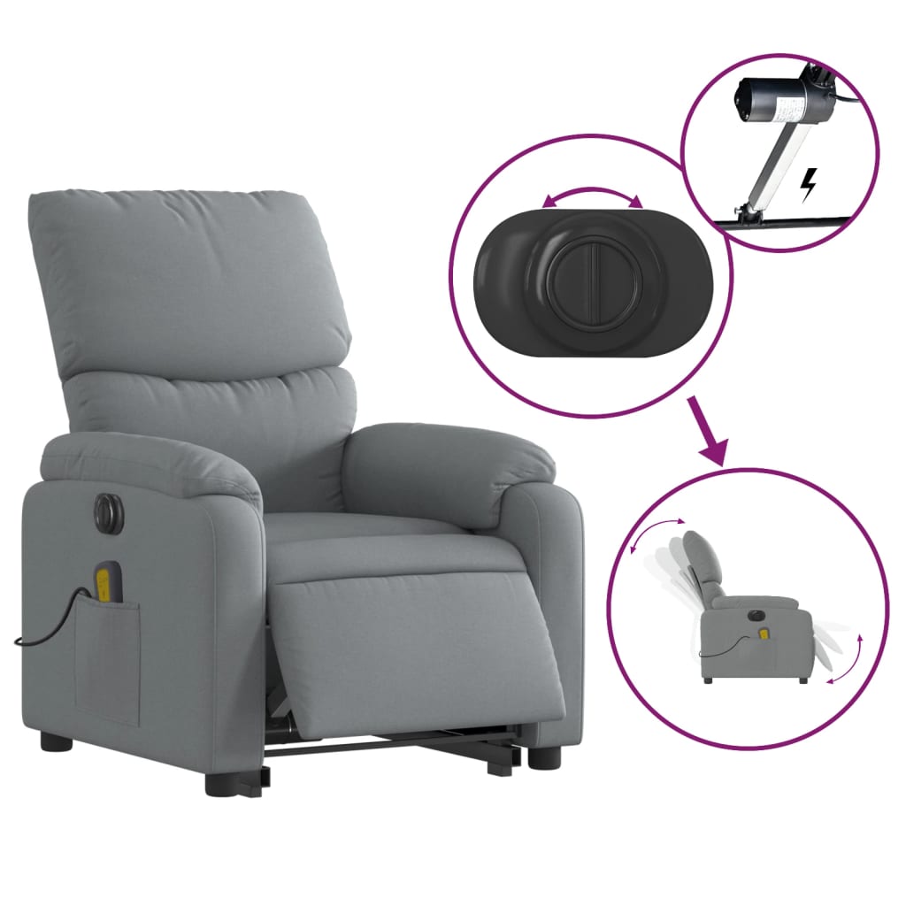 Electric Stand up Massage Recliner Chair Light Gray Fabric