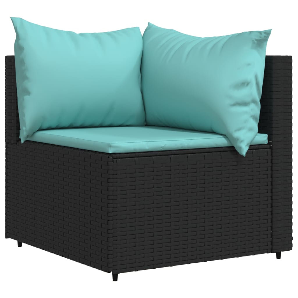 3 Piece Patio Lounge Set with Cushions Black Poly Rattan