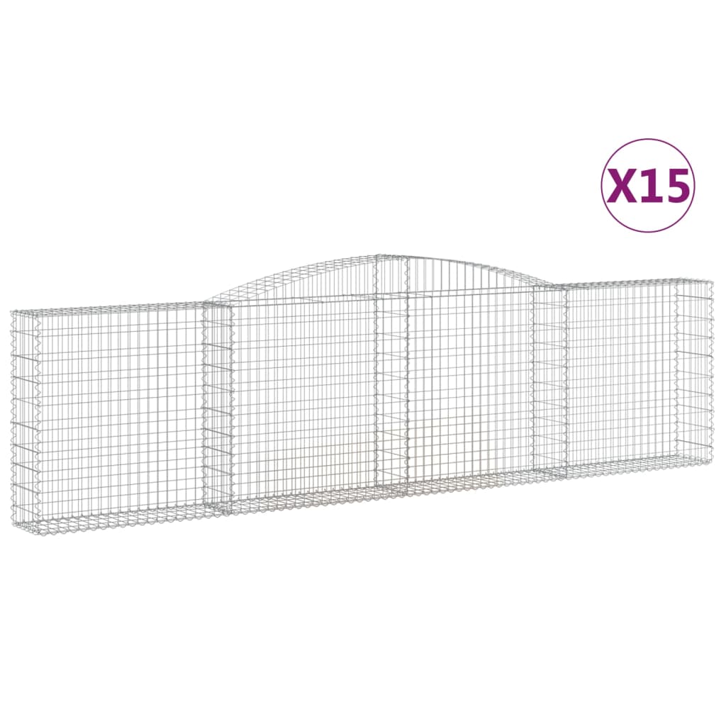 Arched Gabion Baskets 15 pcs 157.5"x11.8"x39.4"/47.2" Galvanized Iron