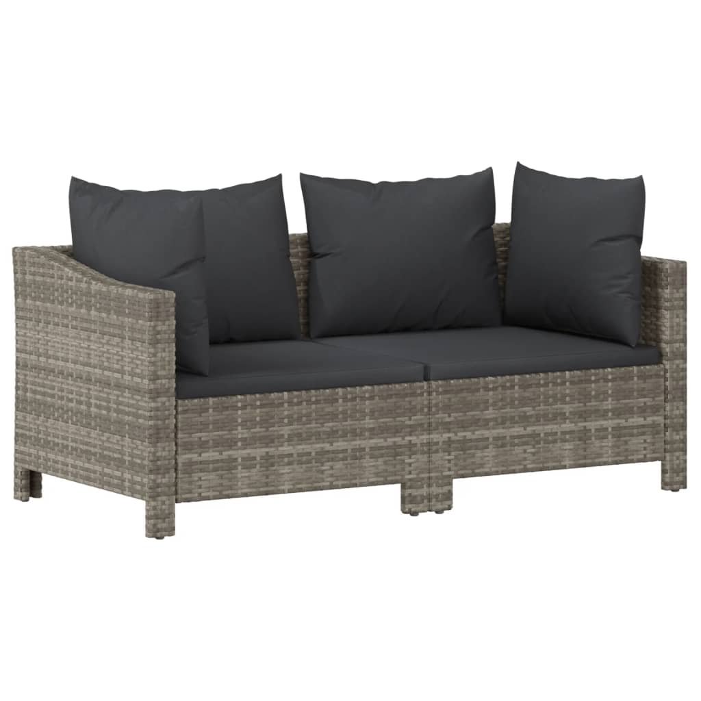 2 Piece Patio Lounge Set with Cushions Gray Poly Rattan