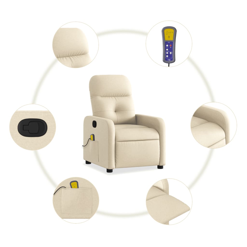 Massage Recliner Chair Cream Fabric