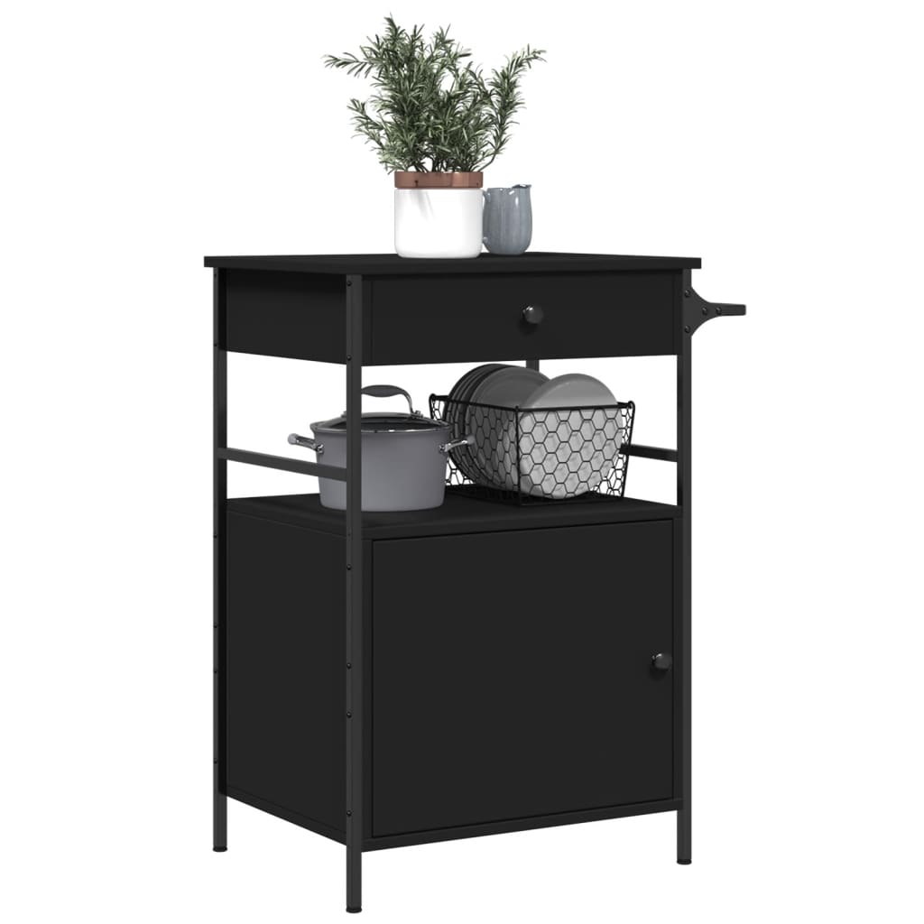 Kitchen Trolley Black 22"x16.9"x35.2" Engineered Wood