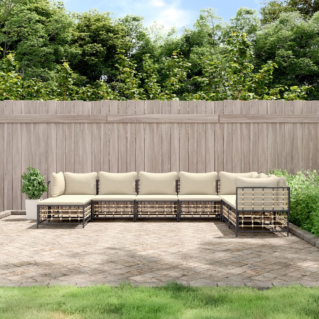 8 Piece Patio Lounge Set with Cushions Anthracite Poly Rattan