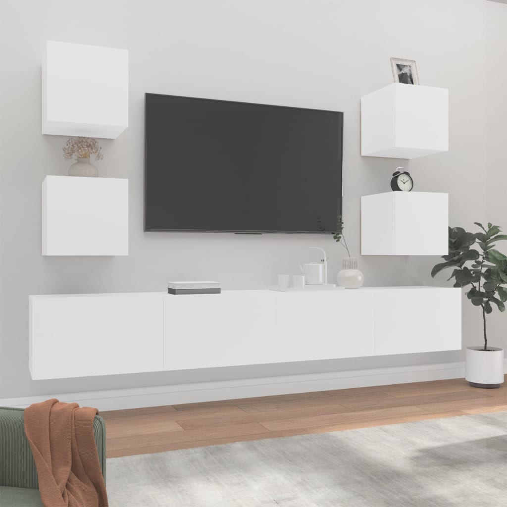 6 Piece TV Stand Set White Engineered Wood