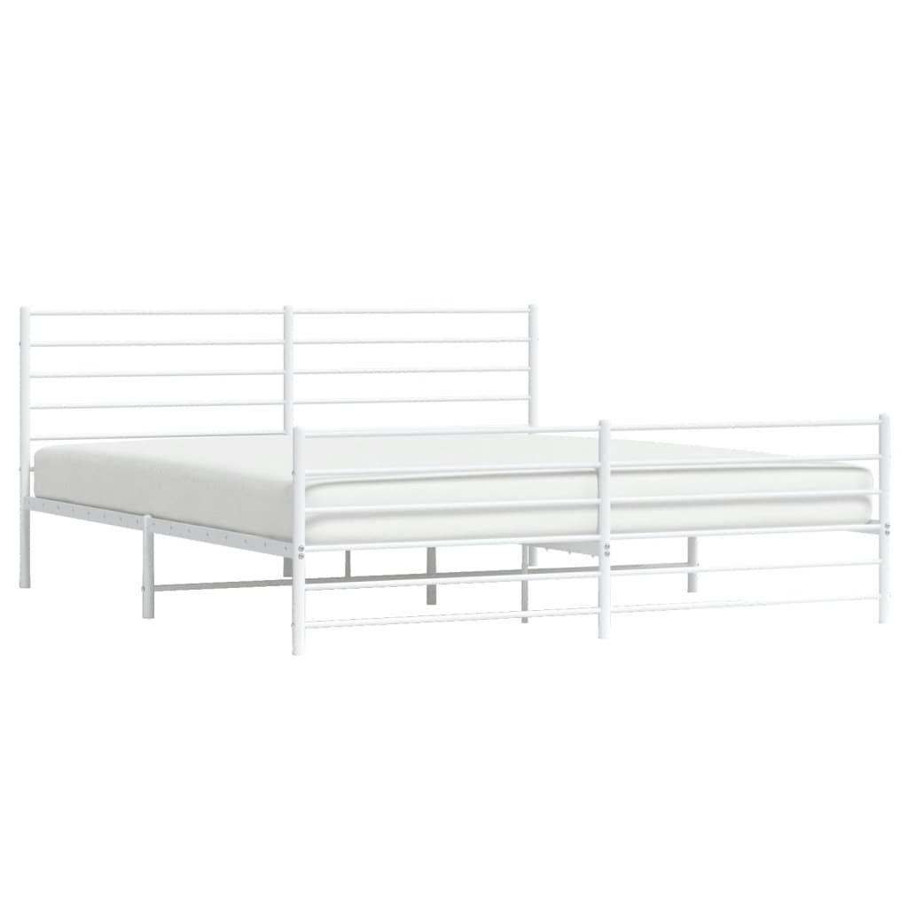 Metal Bed Frame without Mattress with Footboard White 76"x79.9"