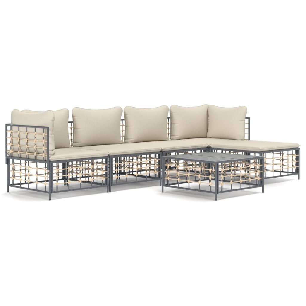 6 Piece Patio Lounge Set with Cushions Anthracite Poly Rattan