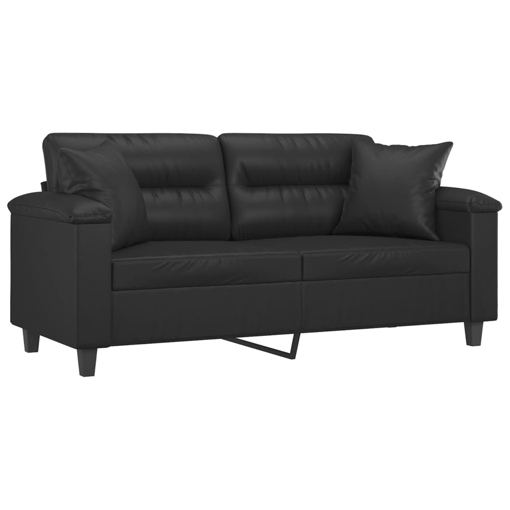 2-Seater Sofa with Throw Pillows Black 55.1" Faux Leather