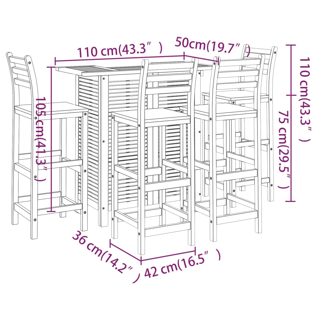 5 Piece Patio Bar Set Solid Wood Acacia