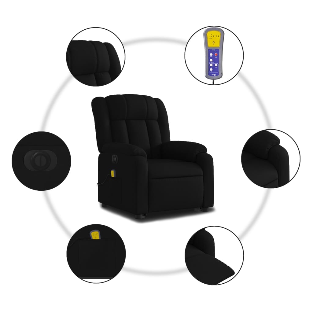 Electric Stand up Massage Recliner Chair Black Fabric