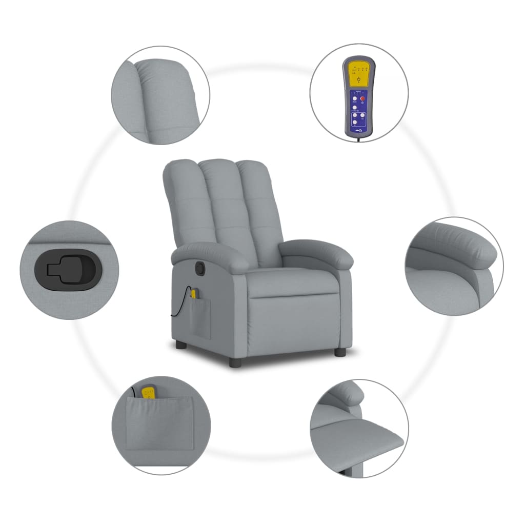 Massage Recliner Chair Light Gray Fabric