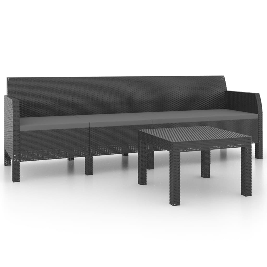 2 Piece Patio Lounge Set with Cushions PP Rattan Anthracite