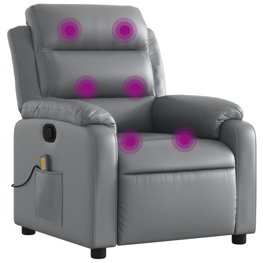 Massage Recliner Chair Gray Faux Leather