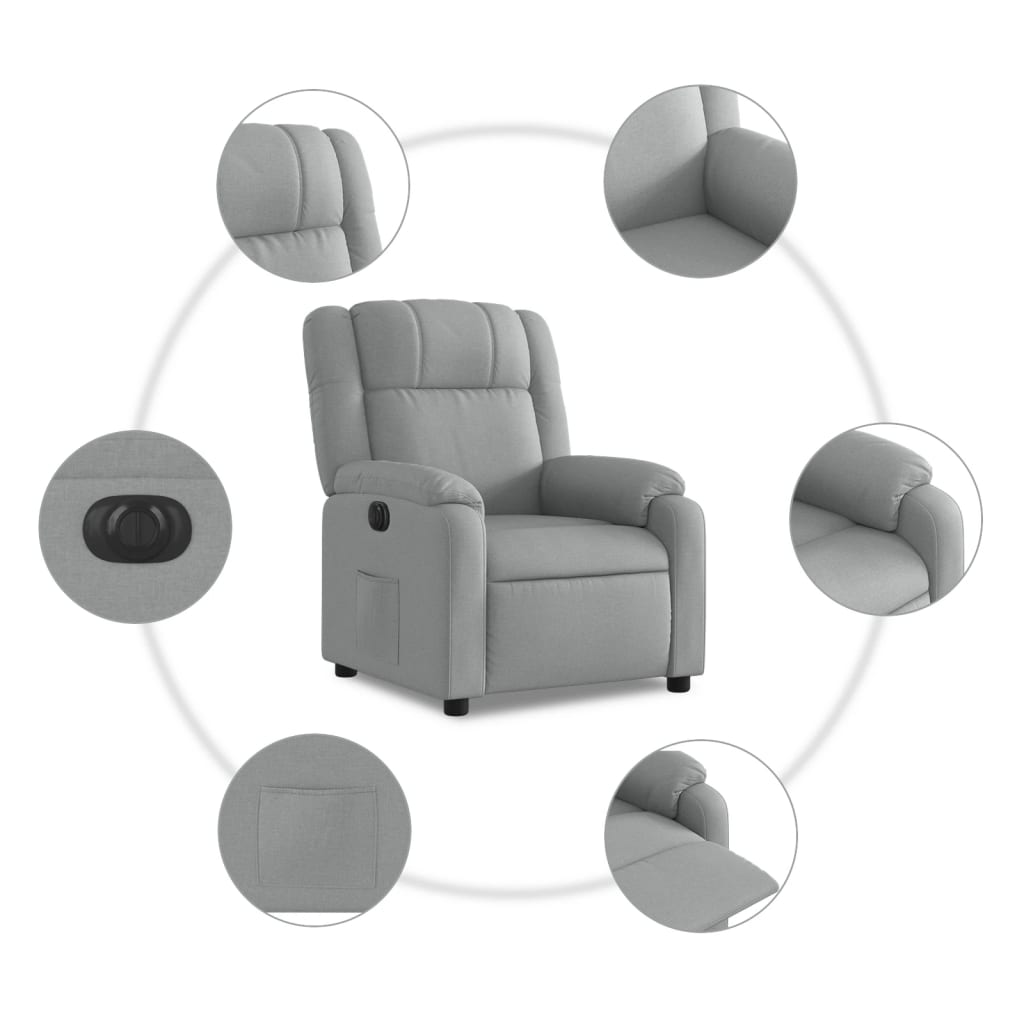 Electric Recliner Chair Light Gray Fabric