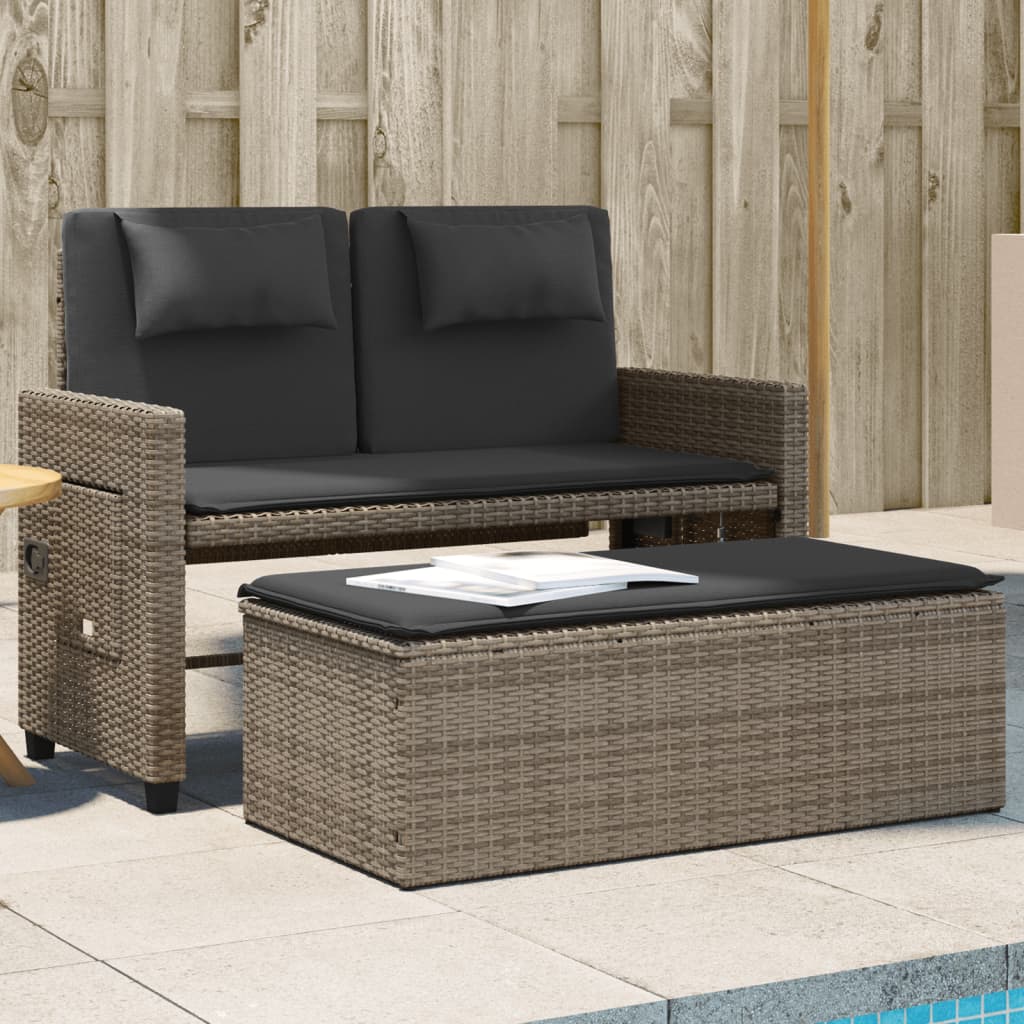 Reclining Patio Bench with Cushions Brown Poly Rattan