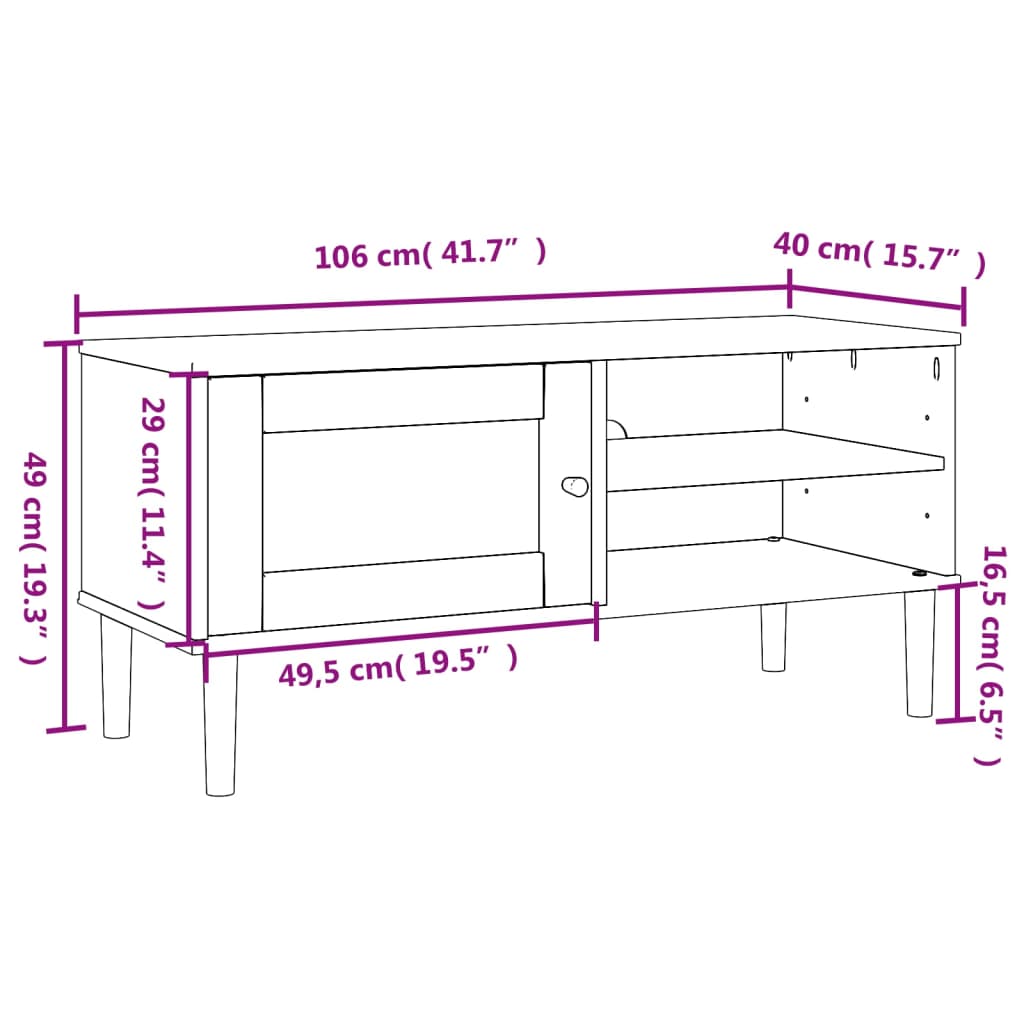 TV Stand SENJA Rattan Look White 41.7"x15.7"x19.3" Solid Wood Pine