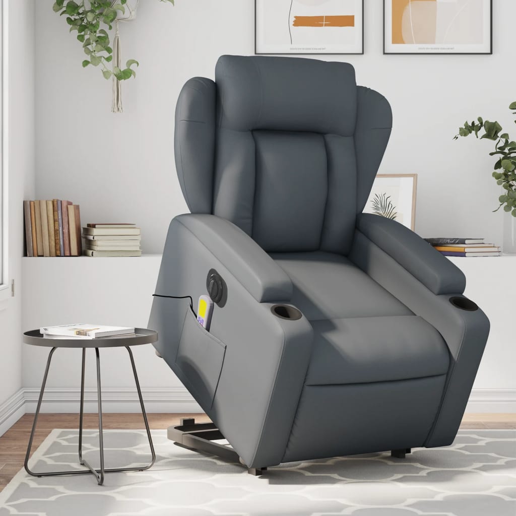 Electric Stand up Massage Recliner Chair Gray Faux Leather