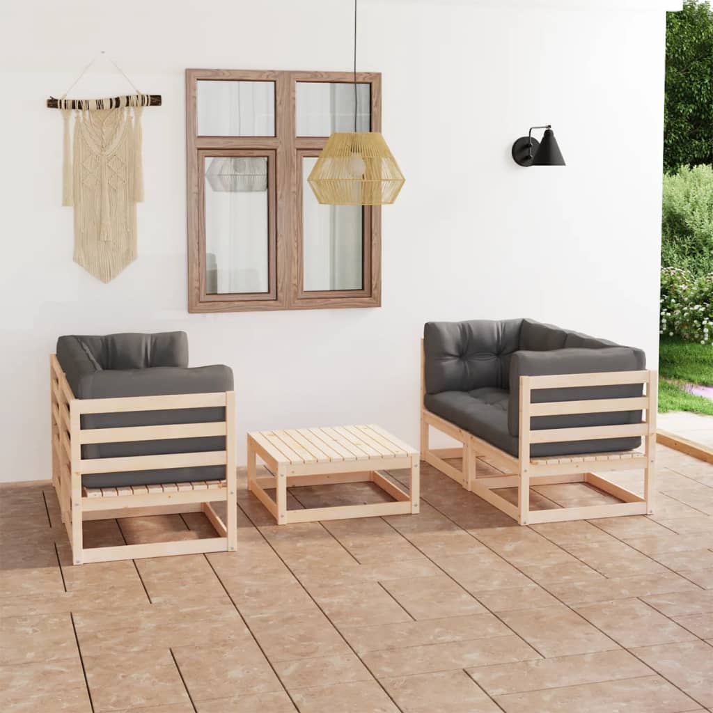 5 Piece Patio Lounge Set with Cushions Solid Pinewood