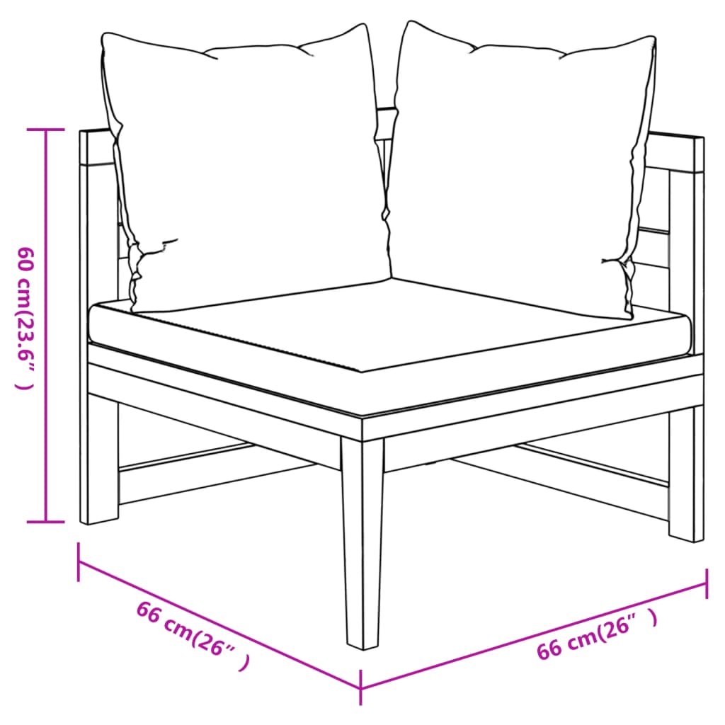 3 Piece Patio Lounge Set with Cream White Cushions Acacia Wood