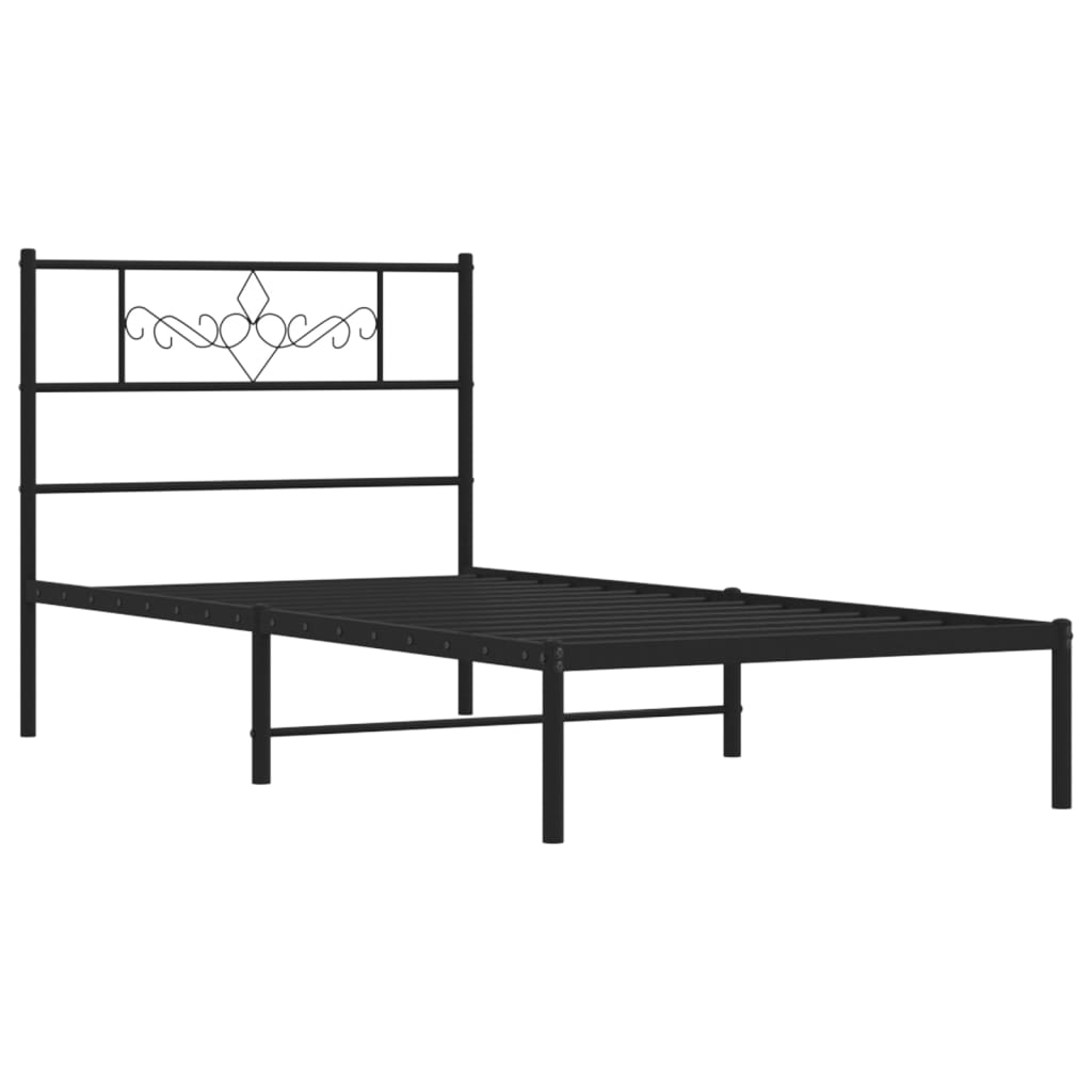 Metal Bed Frame without Mattress with Headboard Black 39.4"x74.8"