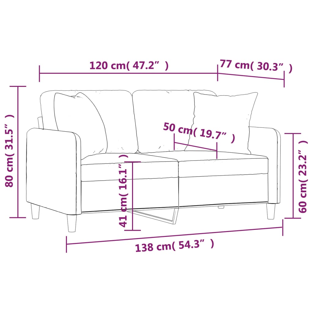 2-Seater Sofa with Pillows&Cushions Light Gray 47.2" Fabric