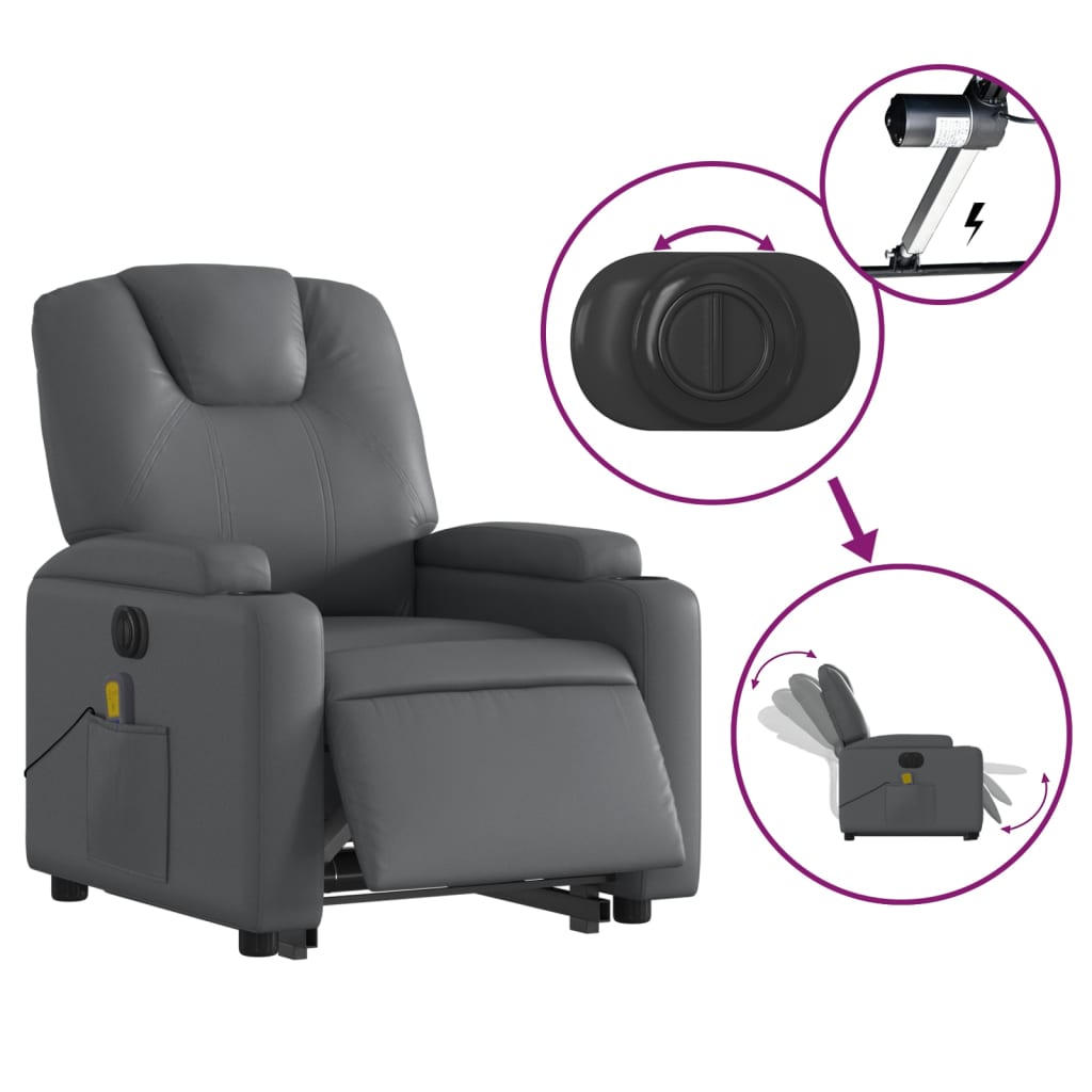 Electric Stand up Massage Recliner Chair Gray Faux Leather