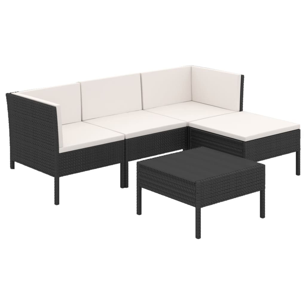 5 Piece Patio Lounge Set with Cushions Poly Rattan Black