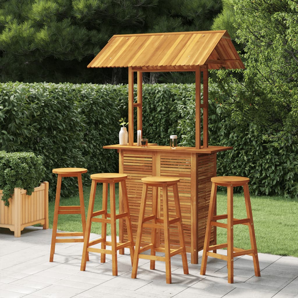 5 Piece Patio Bar Set Solid Wood Acacia