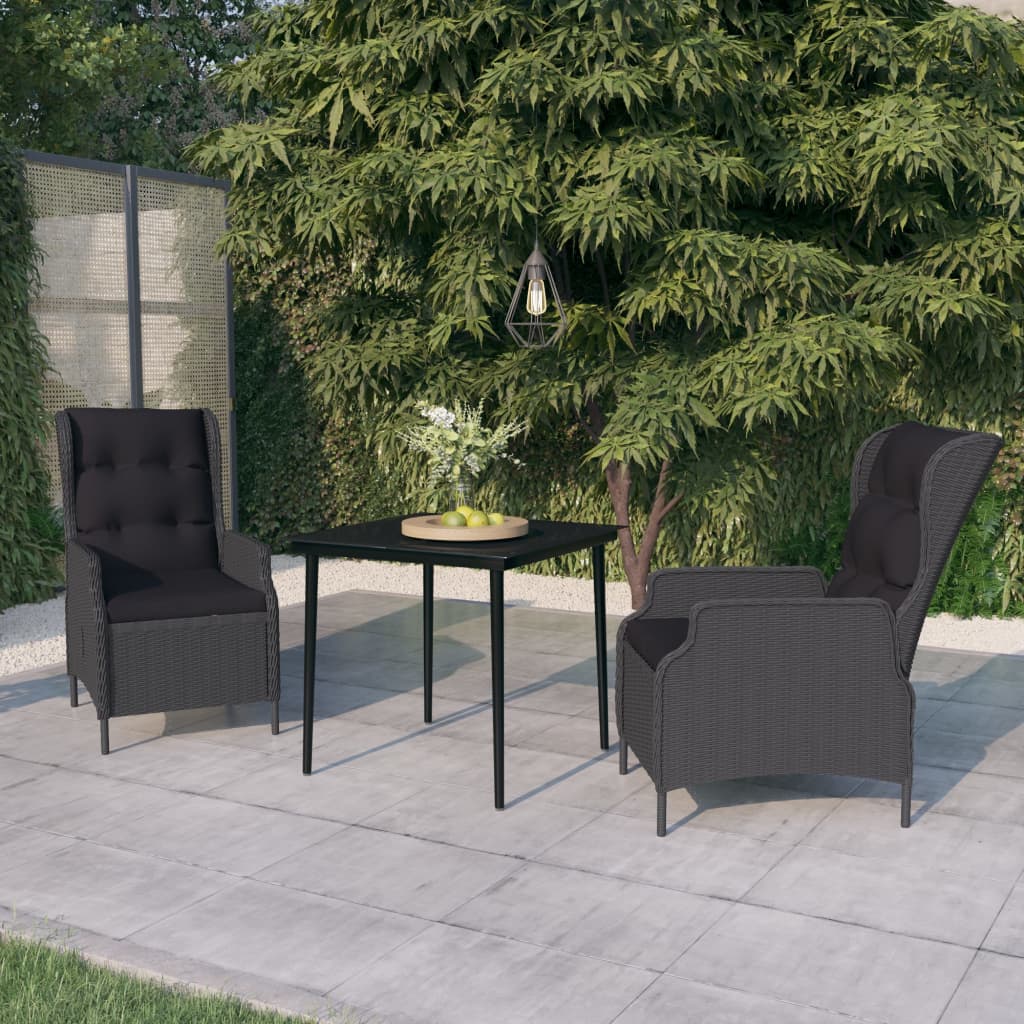 3 Piece Patio Dining Set Dark Gray