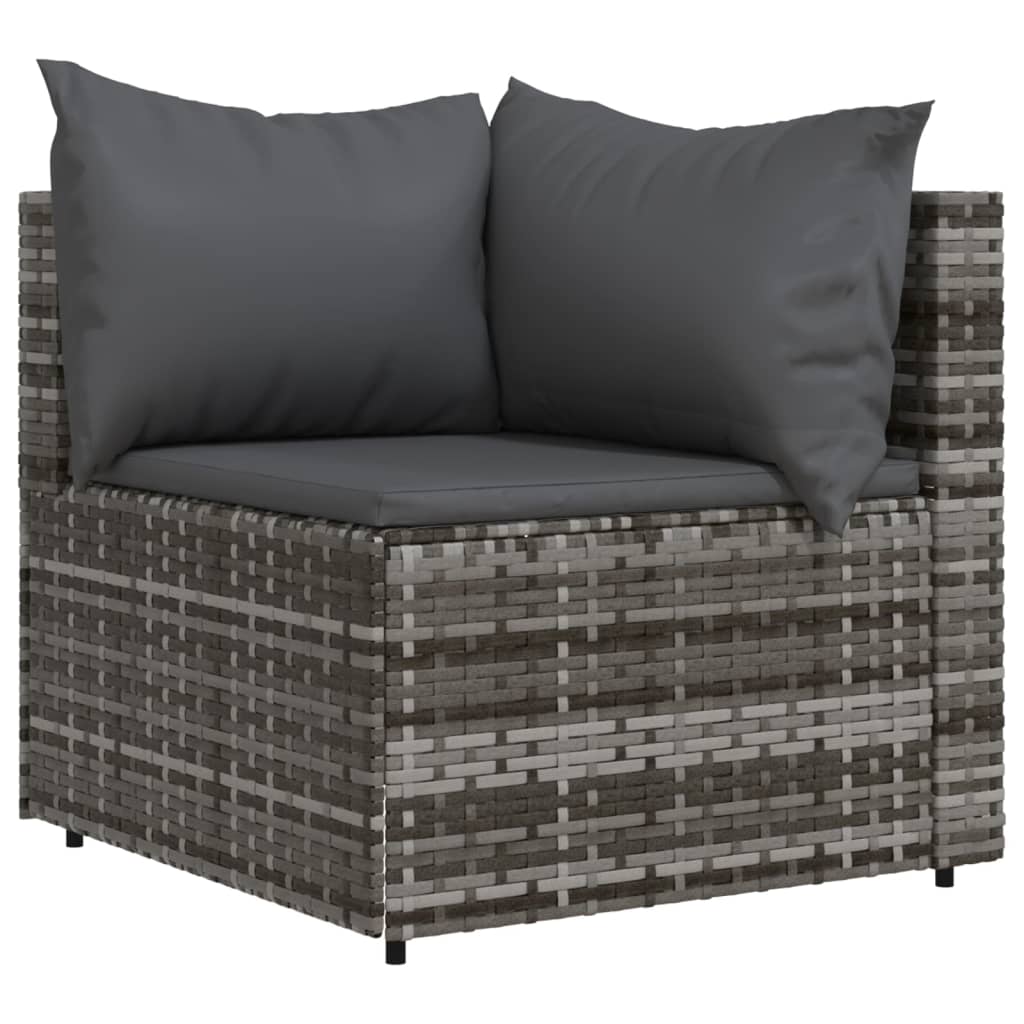 Patio Corner Sofa with Cushions Gray Poly Rattan