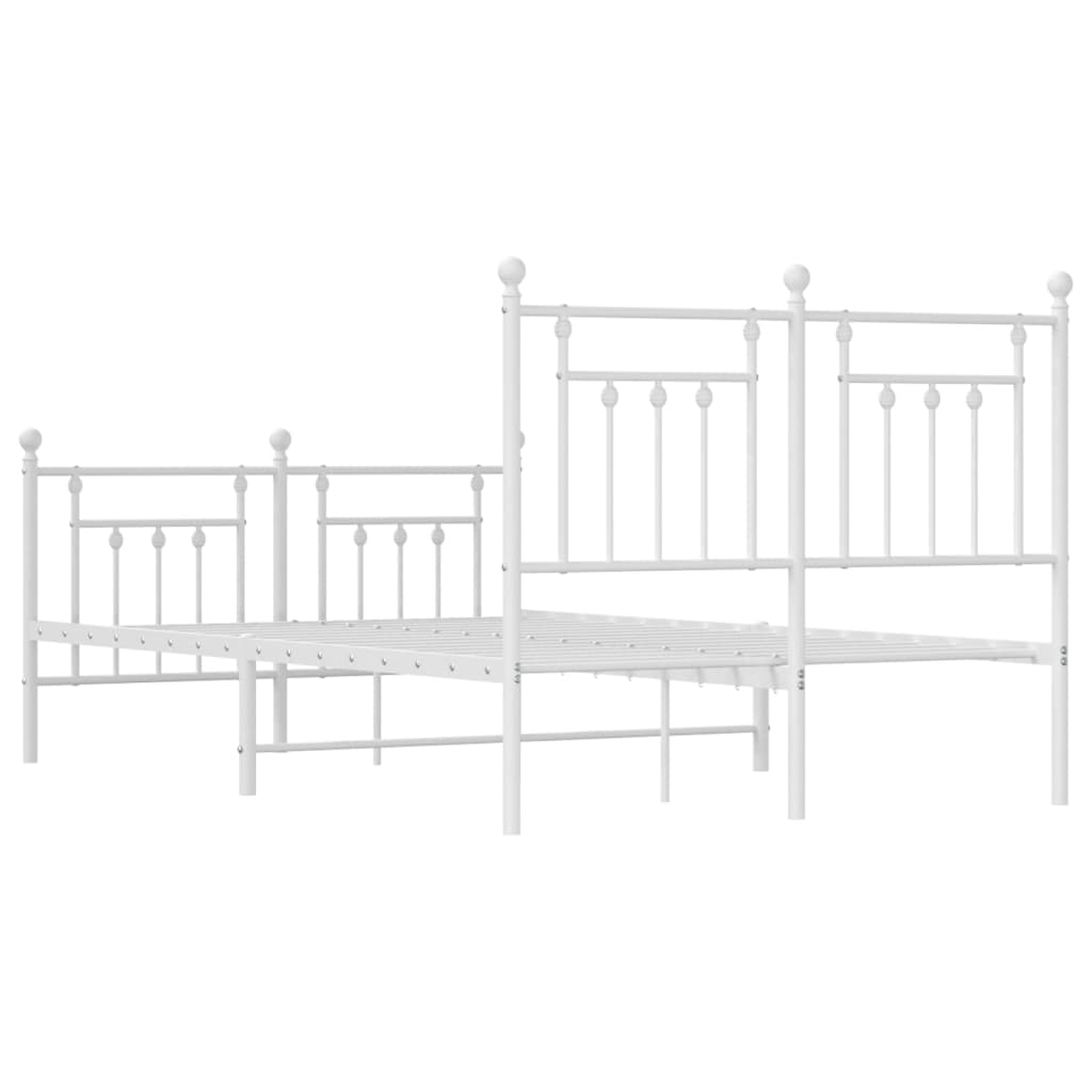 Metal Bed Frame without Mattress with Footboard White 53.1"x74.8"