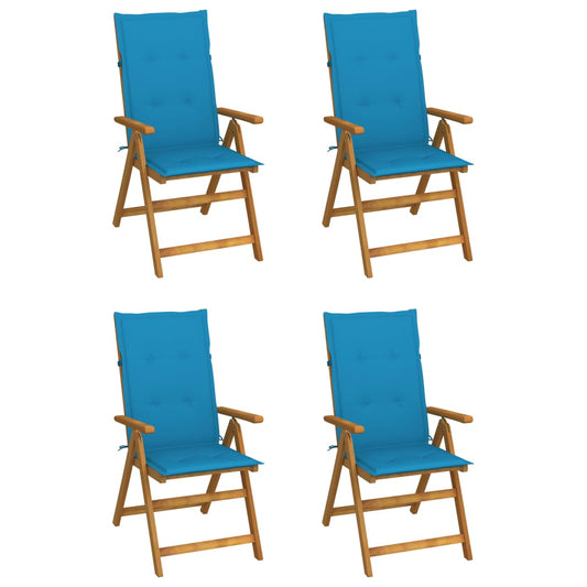 Patio Reclining Chairs 4 pcs with Cushions Solid Acacia Wood