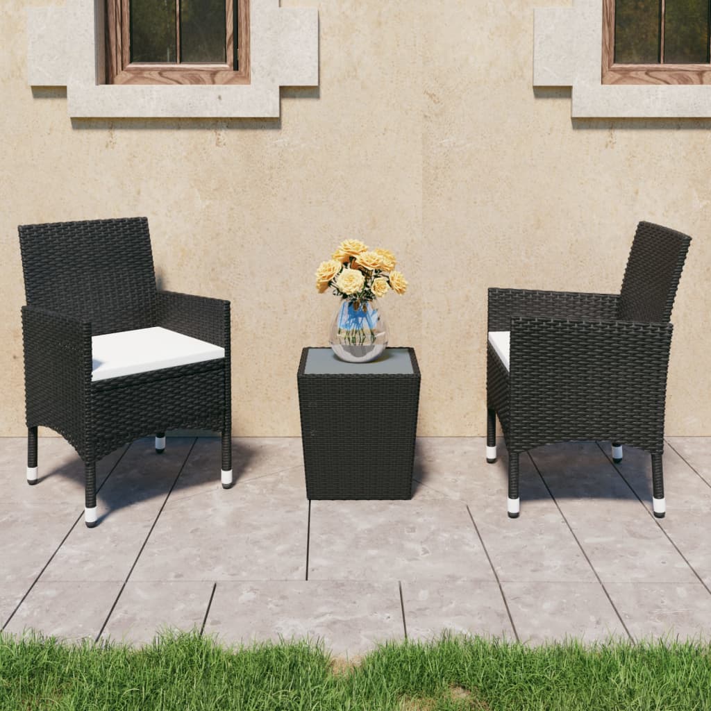 3 Piece Bistro Set Poly Rattan and Tempered Glass Beige