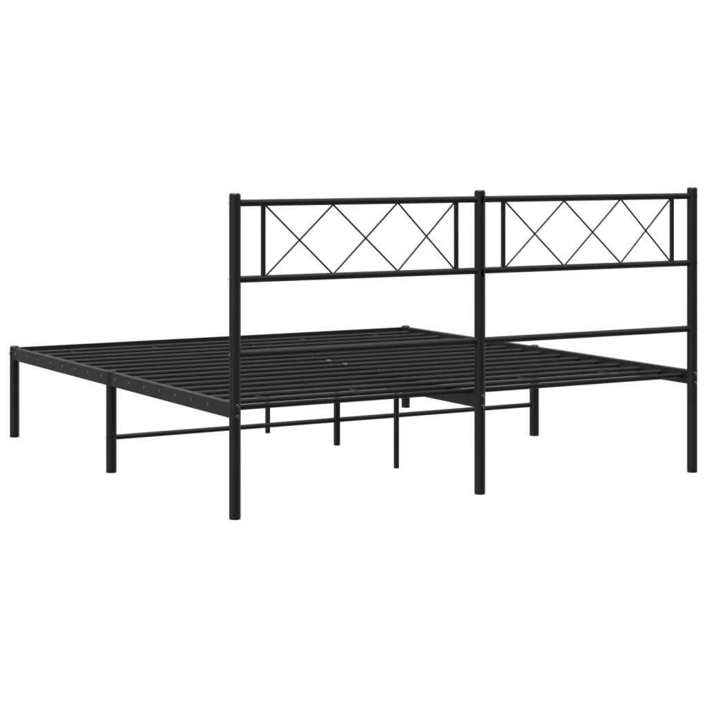 Metal Bed Frame without Mattress with Headboard Black 53.1"x74.8"