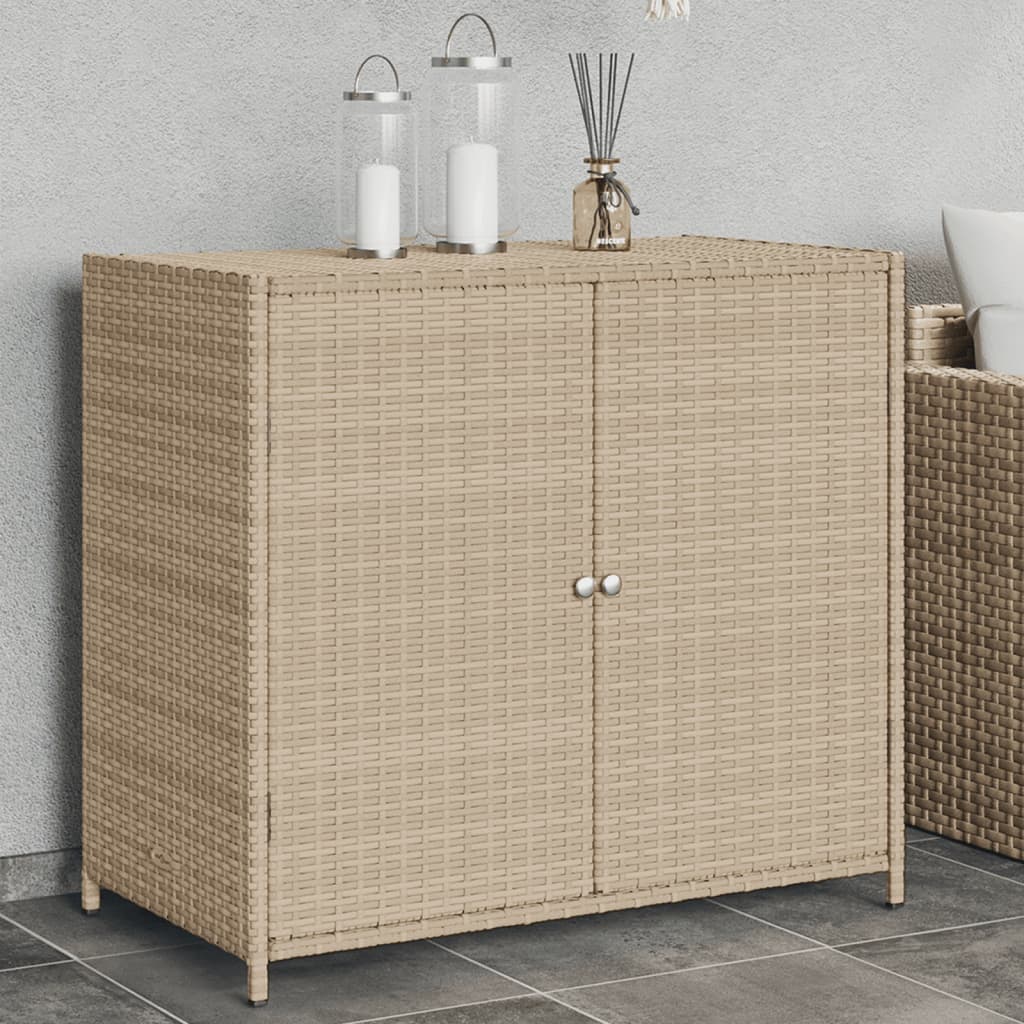 Patio Storage Cabinet Beige 32.7"x17.7"x29.9" Poly Rattan