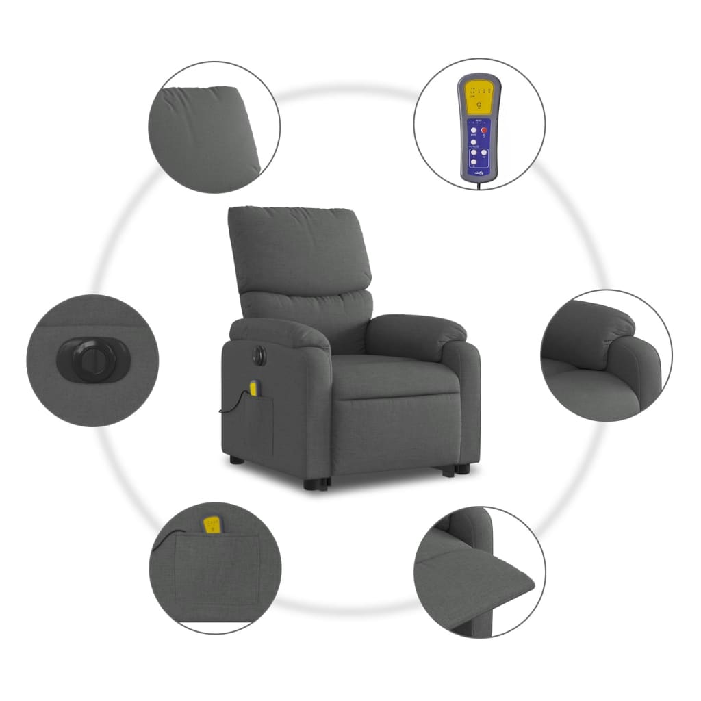 Electric Stand up Massage Recliner Chair Dark Gray Fabric