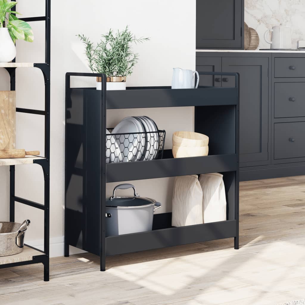 Kitchen Trolley Black 27.6"x11.8"x32.3" Engineered Wood