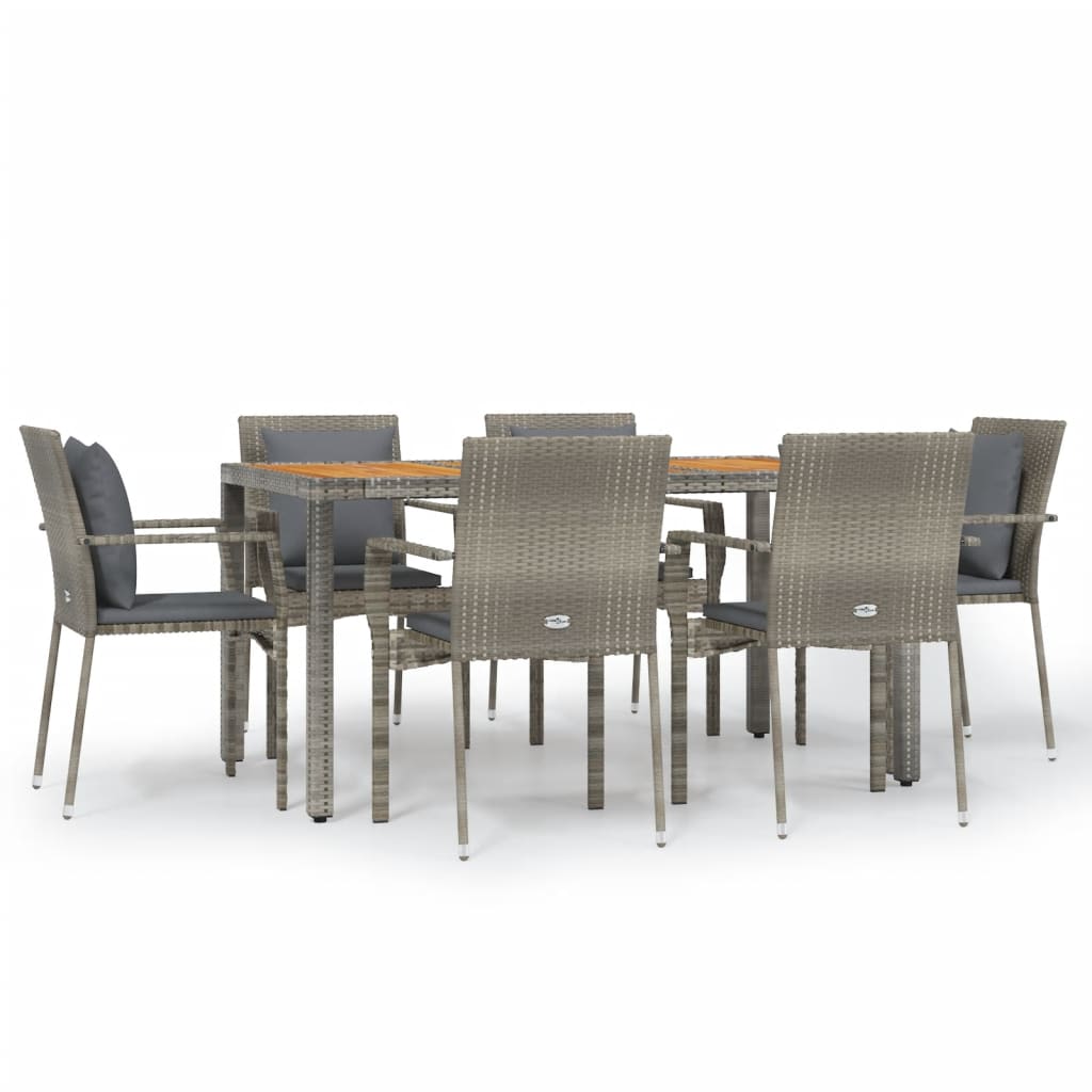 7 Piece Patio Dining Set with Cushions Gray Poly Rattan