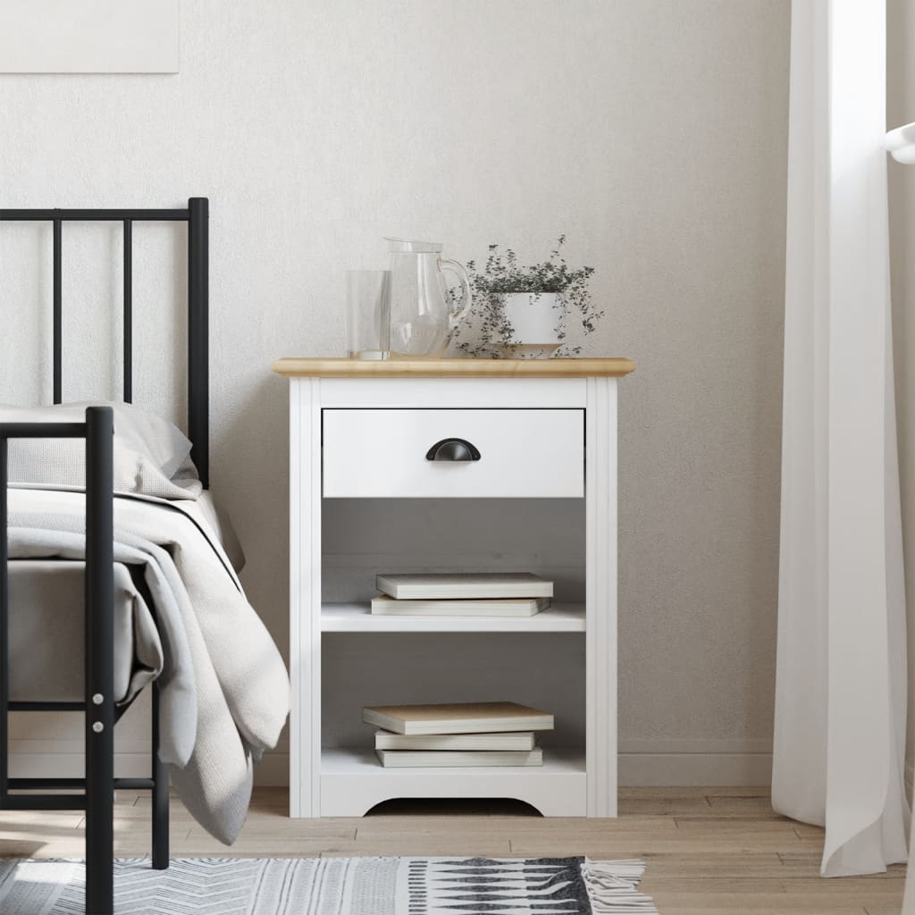 Bedside Cabinet BODO White 20.9"x15.2"x26.4" Solid Wood Pine