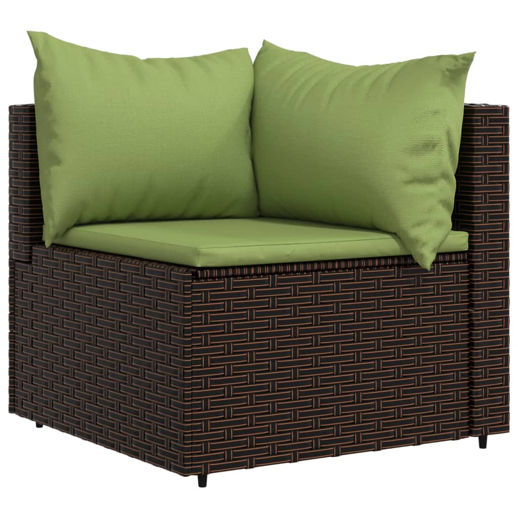 3 Piece Patio Lounge Set with Cushions Brown Poly Rattan