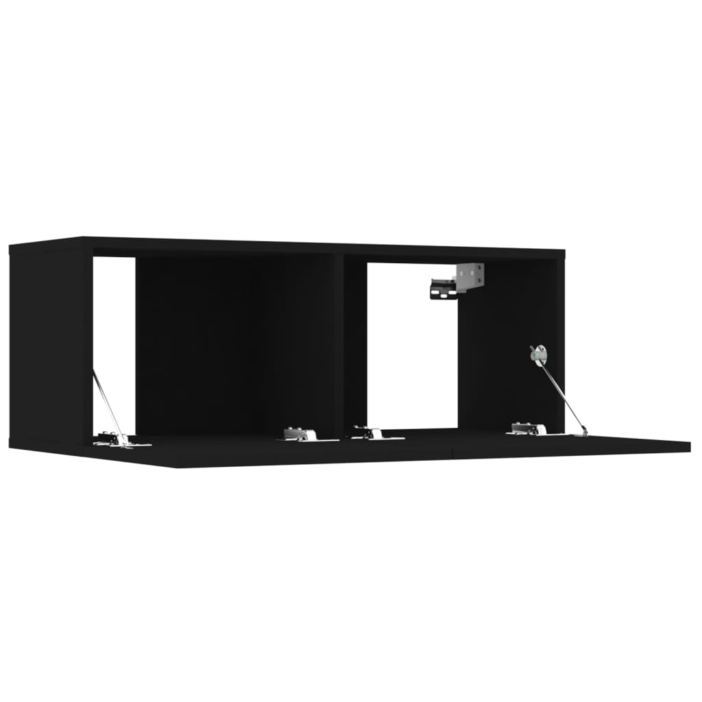 7 Piece TV Stand Set Black Engineered Wood