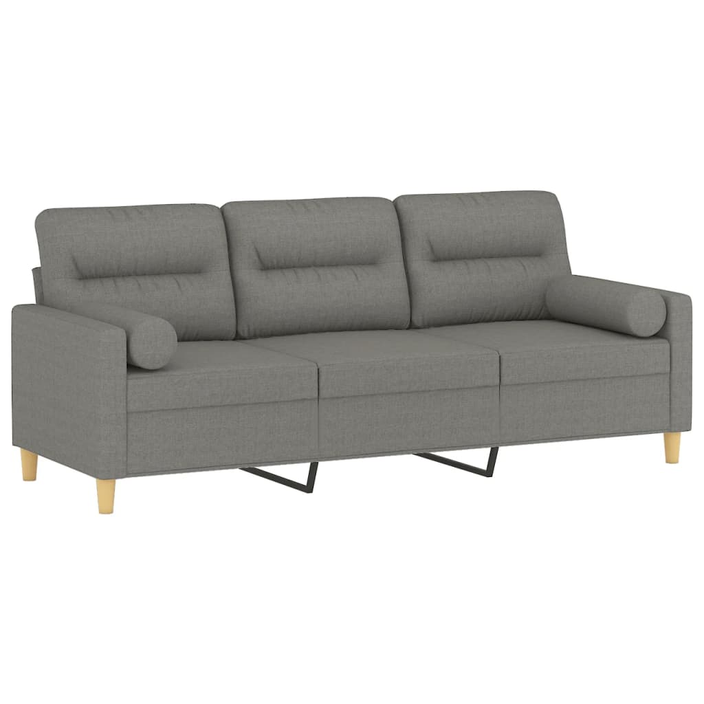 3-Seater Sofa with Pillows&Cushions Dark Gray 70.9" Fabric