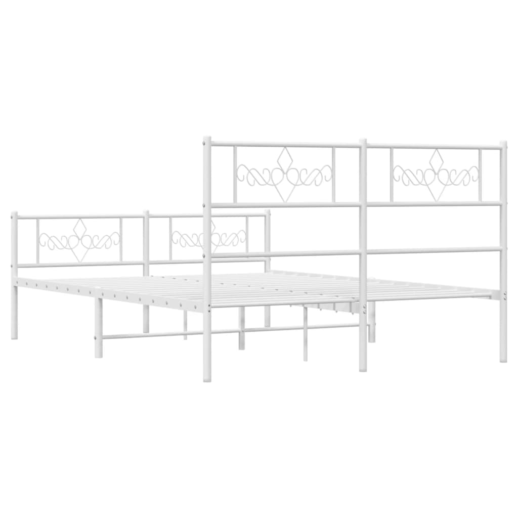 Metal Bed Frame without Mattress with Footboard White 59.1"x78.7"