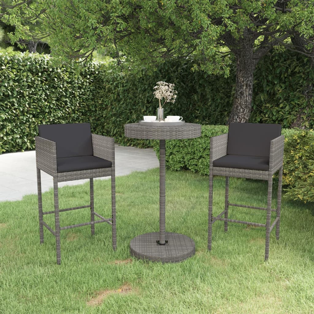 3 Piece Patio Bar Set with Cushions Poly Rattan Brown