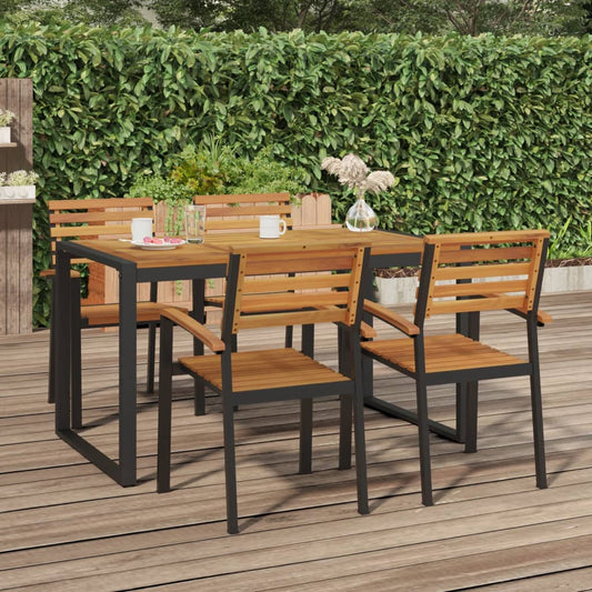 Stackable Patio Chairs 4 pcs Solid Wood Acacia and Metal