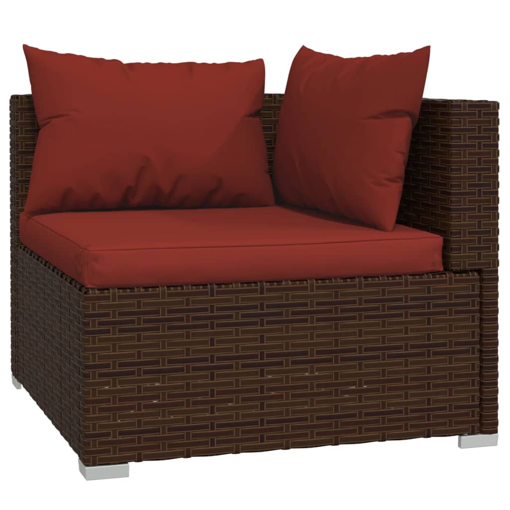 5 Piece Patio Lounge Set with Cushions Poly Rattan Brown